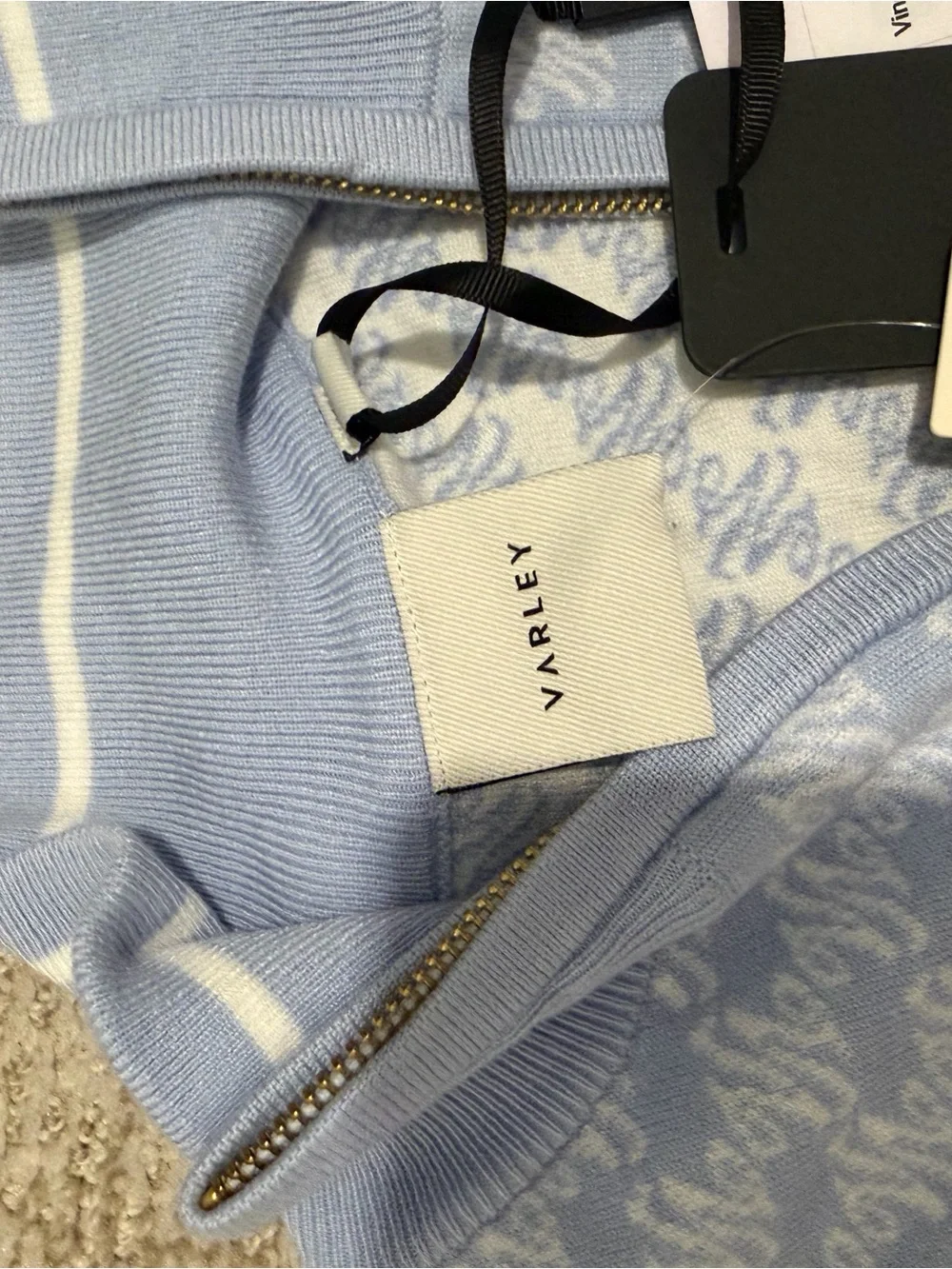 Varley Light Blue Sleeveless Knit Hoodie and Shorts Set